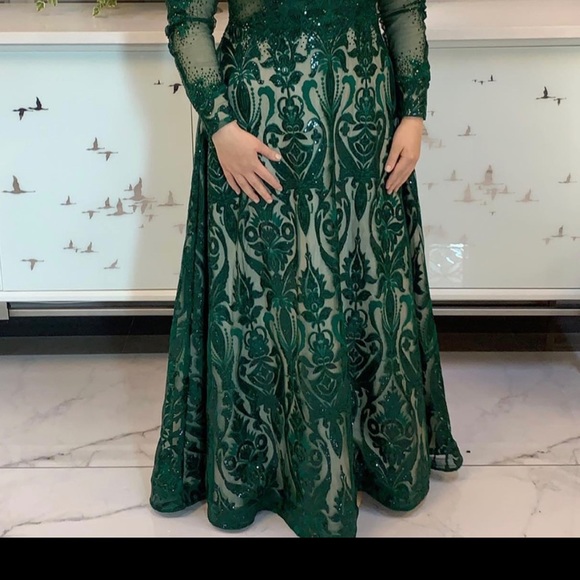 Evening Gown Green and Nude - Picture 1 of 2